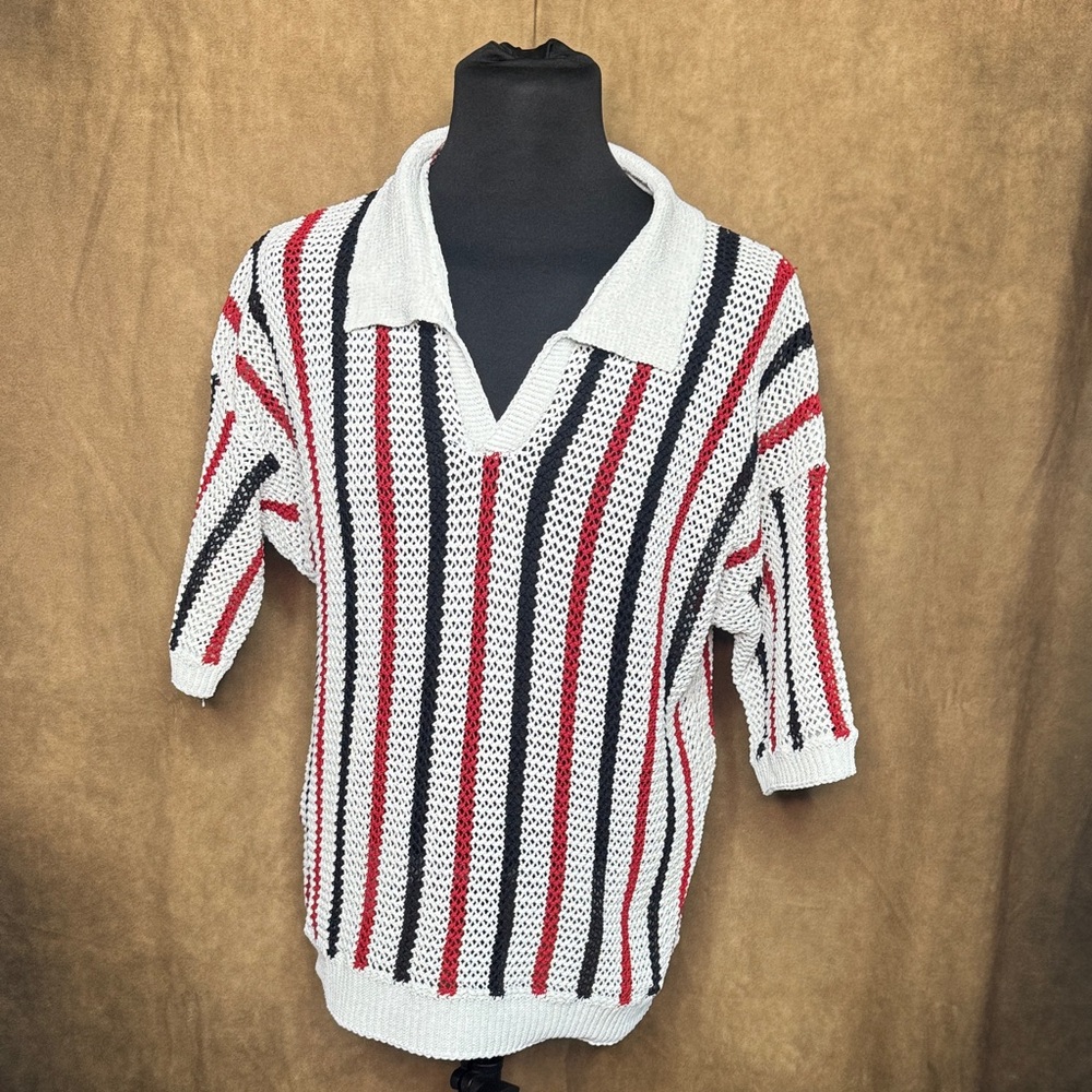 Striped Men's Sweater - Red, Black, and White Size XL